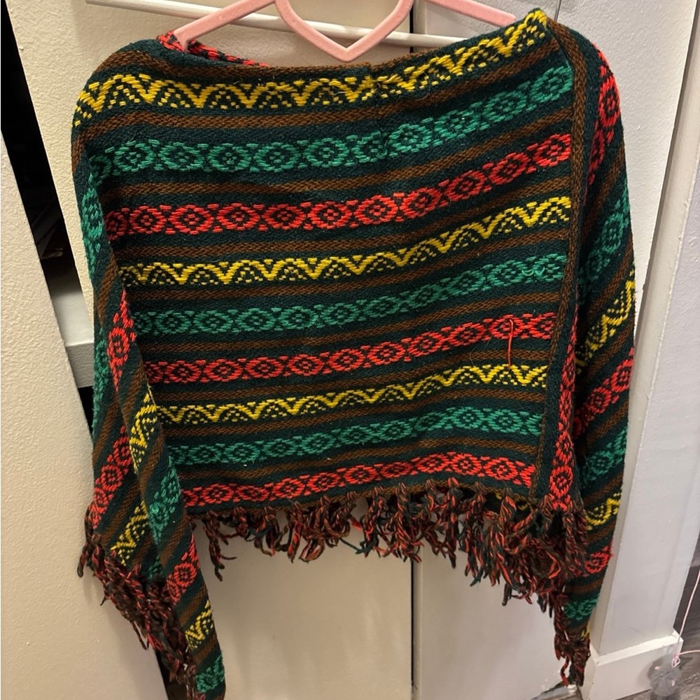 Multicolor aztec pattern poncho